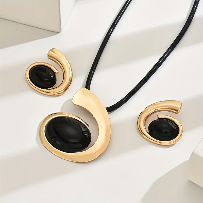 1 Set Boho Simple 14K Golden Plated Geometric Pendant Necklace and Earrings Set, Iron Material with Plastic Inlay, Daily Wear Jewelry for Women